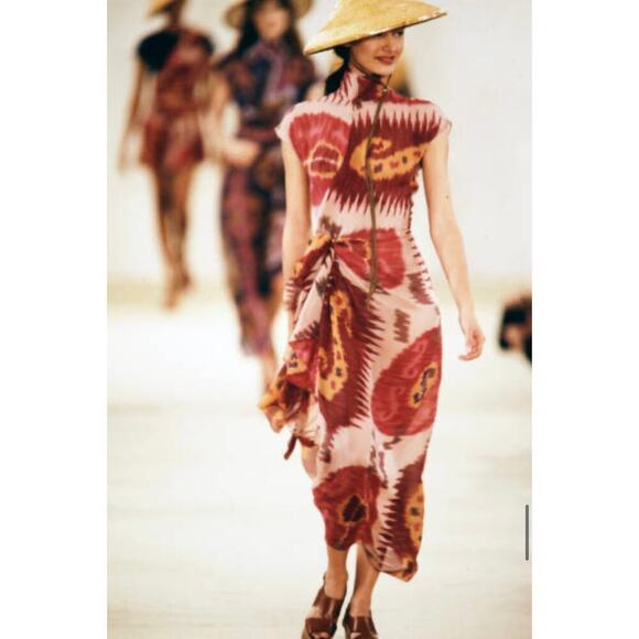 Vintage Ralph Lauren Purple Label Runway Ikat Silk Wrap Dress 1994 Southwestern - Picture 11 of 15